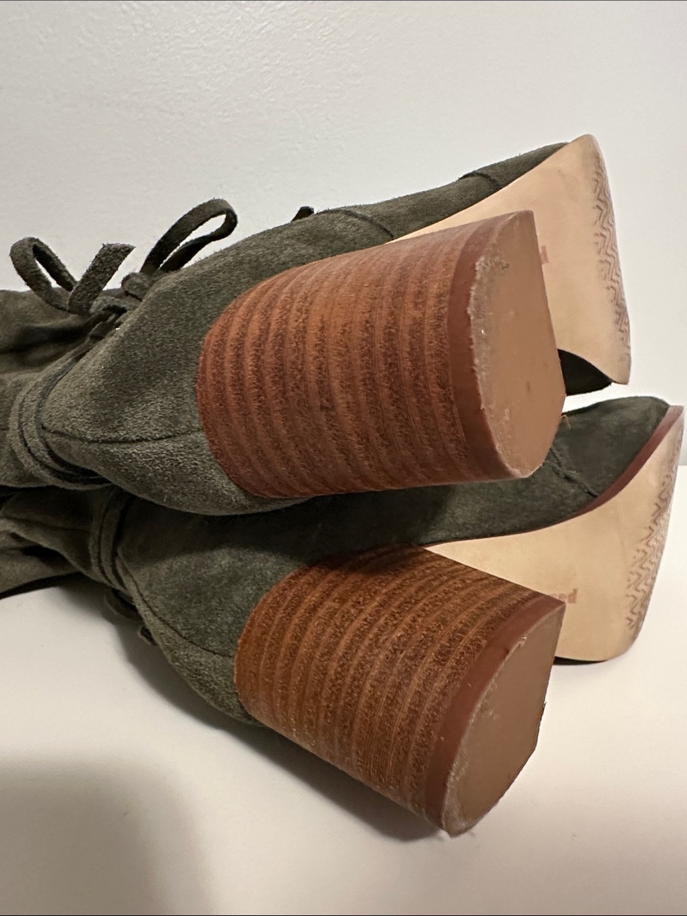 Violet & Red Suede Slouch Boot — Olive Green, Sz 8 - Picture 8 of 11